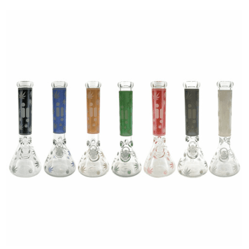Infyniti 14" Beaker Bong w/ Glow in the Dark Coloured Leaf Print